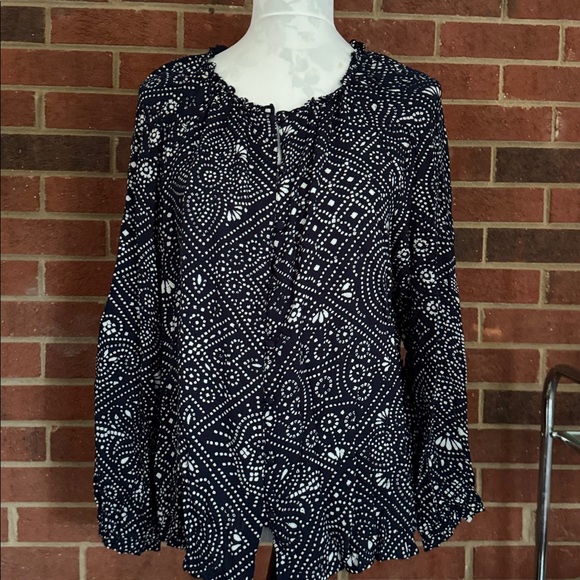 Lucky Brand Tops - Lucky Brand Blue w/White Dot Pattern Long Sleeve Material Covered Button Down